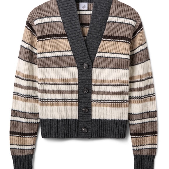 CAbi Women's Striped Cardigan - Black, Brown, Cream - Picture 4 of 5